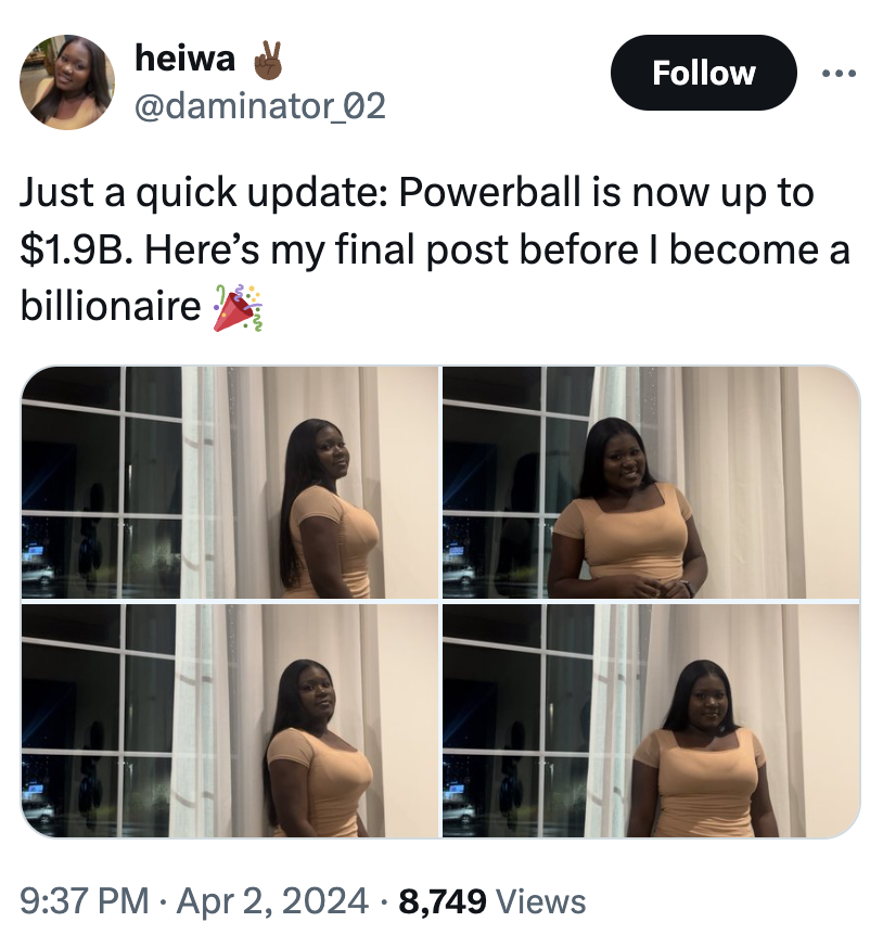 screenshot - heiwa Just a quick update Powerball is now up to $1.9B. Here's my final post before I become a billionaire 8,749 Views
